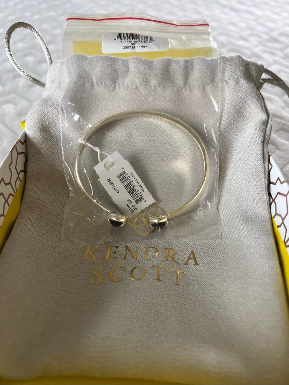 Kendra Scott Black Stone Jewelry Set Lee Earrings & Elton Bracelet Gift Box